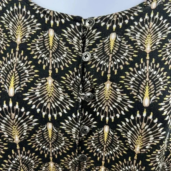 J Jill Womens L 3/4 Sleeve Tunic Top Geometric Peacock Print Henley Style Tunic - Picture 12 of 14